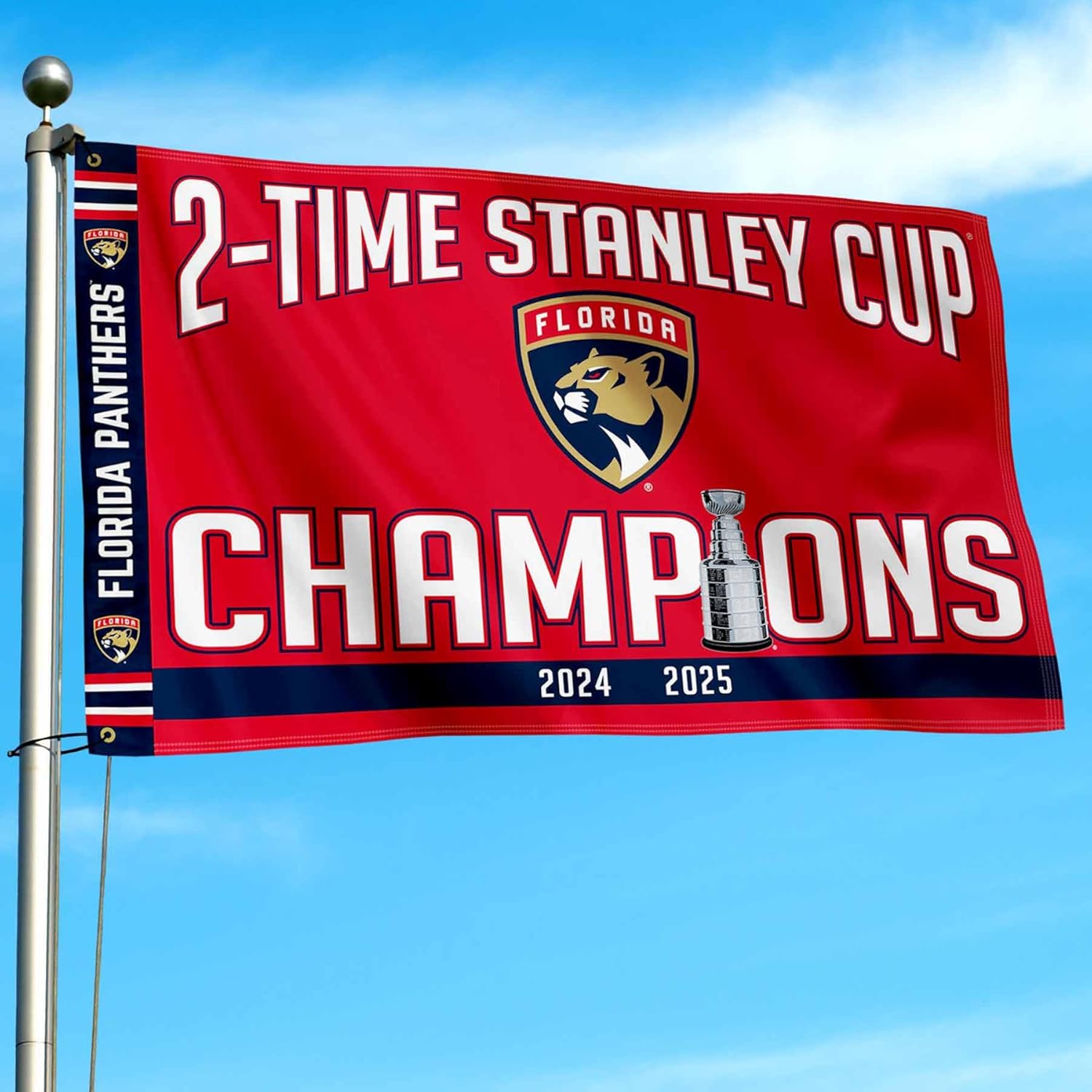 WinCraft Florida Panthers 2 Time Stanley Cup Champions 3x5 Premium Banner Flag