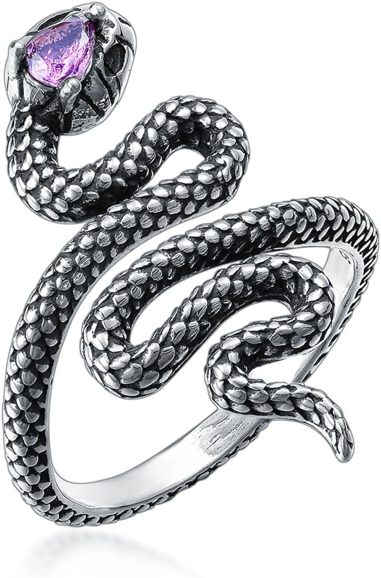Amethyst Snake Ring for Women, Snake Open Ring,925 Sterling Silver Natural Amethyst Genuine Gemstone,Gothic Style Amethyst Ring for Women, Mom, Wife, Girlfriend
