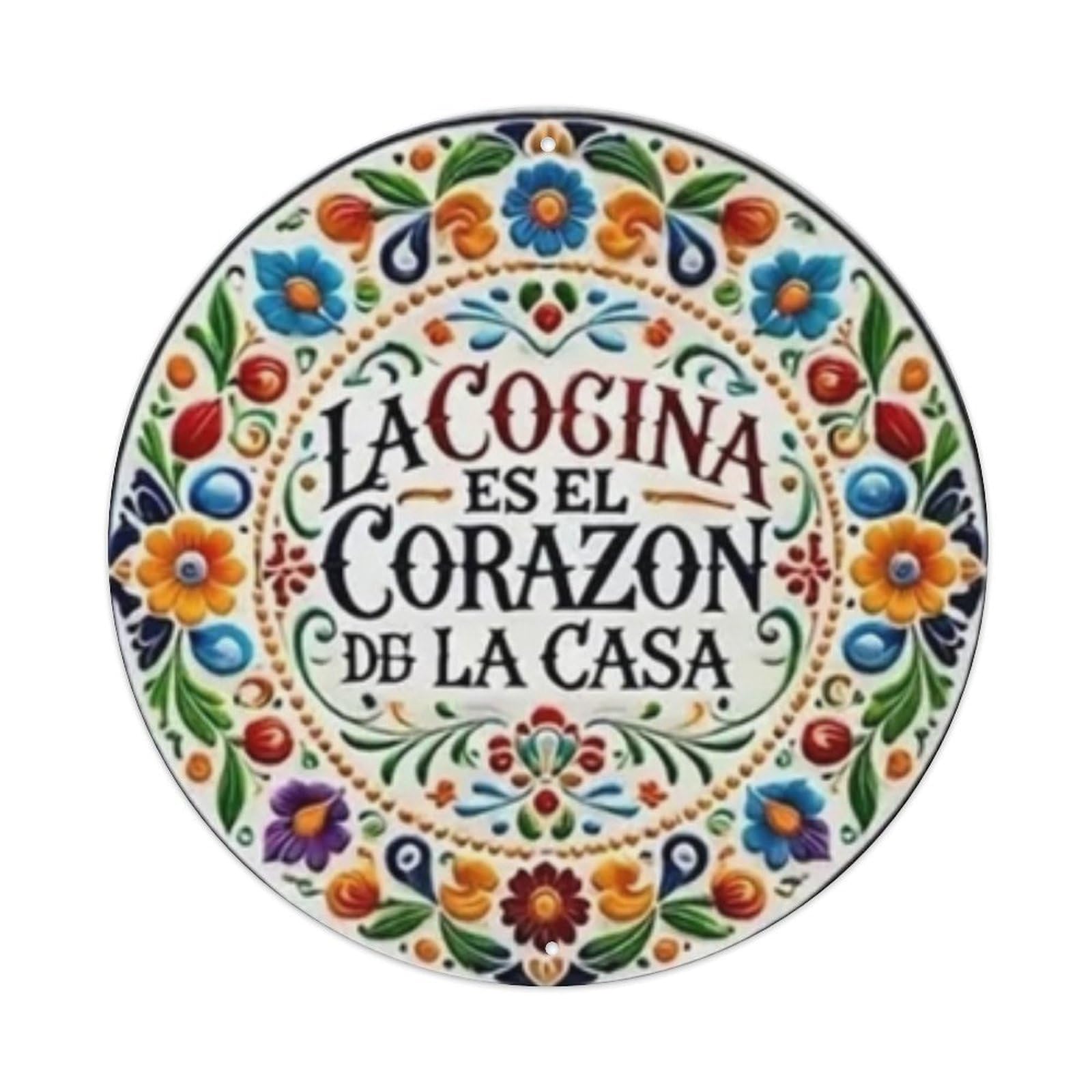 Colorful Floral Spanish Round Tin Sign Vintage Metal Sign Home Bar Garden Wall Decor Metal Poster 8x8 Inch
