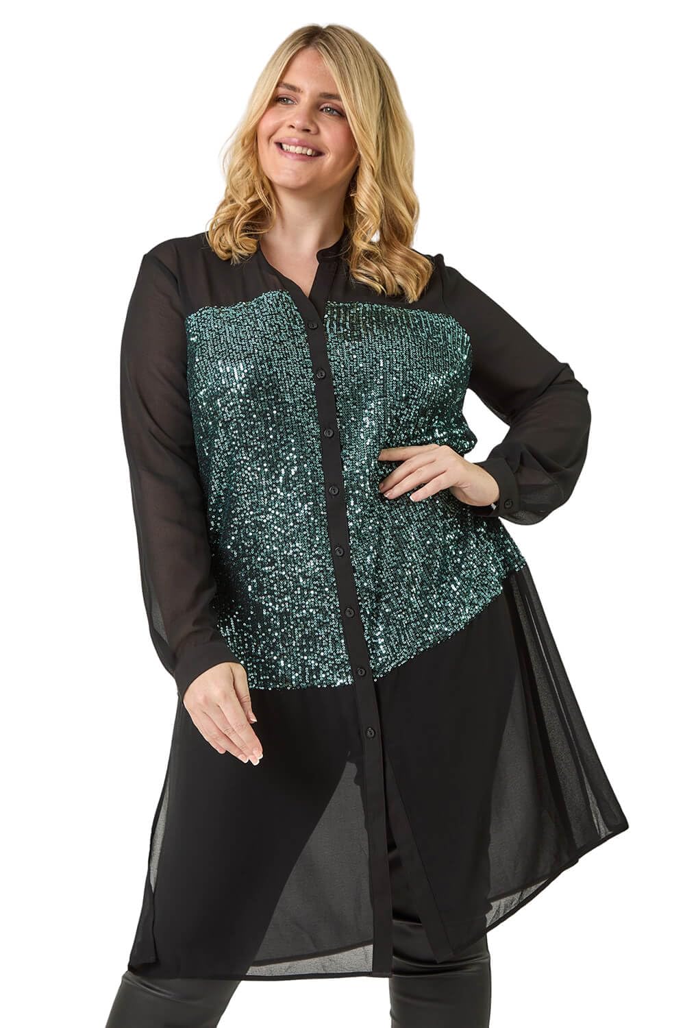 Roman Curve Sequin V-Neck Chiffon Blouse for Women UK - Ladies Everyday Autumn Winter V-Neckline Comfy Soft Evening Vacation Work Party Night Out