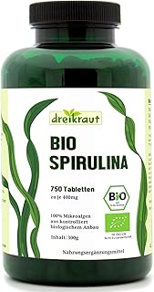 dreikraut Bio Spirulina Presslinge, 750 Tabletten, 4-Monats-Vorrat, aus kontrollierter Aquakultur, rückstandsgeprüft