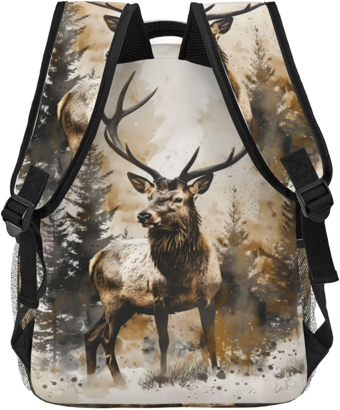 Rustic Deer Forest Backpack,Polyester Backpacks with Straps,11.4inx5.9inx15.7in,Wildlife Woodland Multi-Pocket Storage Bookbag,Ideal For School Work Travel Hiking Camping,Animal Lovers Gifts