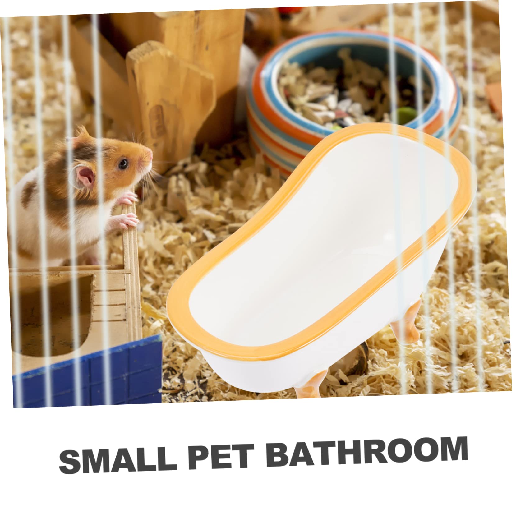 Happyyami Keramik Hamsterhaus mit Waschbaren Toilettenunterlagen Hamsterversteck und Sandbadewanne für Kleintiere Rattentoilette mit Rutschfester Unterseite für Meerschweinchen und Hamster