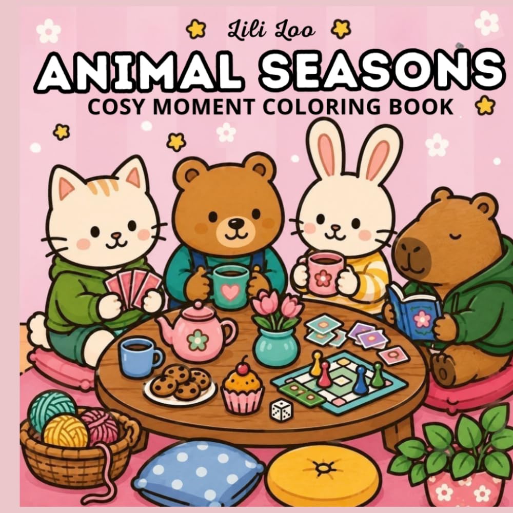 Animal Seasons: Cozy Coloring Book for Adults and Teens with Adorable Animals, Cute Seasonal Adventures, and Simple Pages for Relaxation (Cosy Animal Coloring)