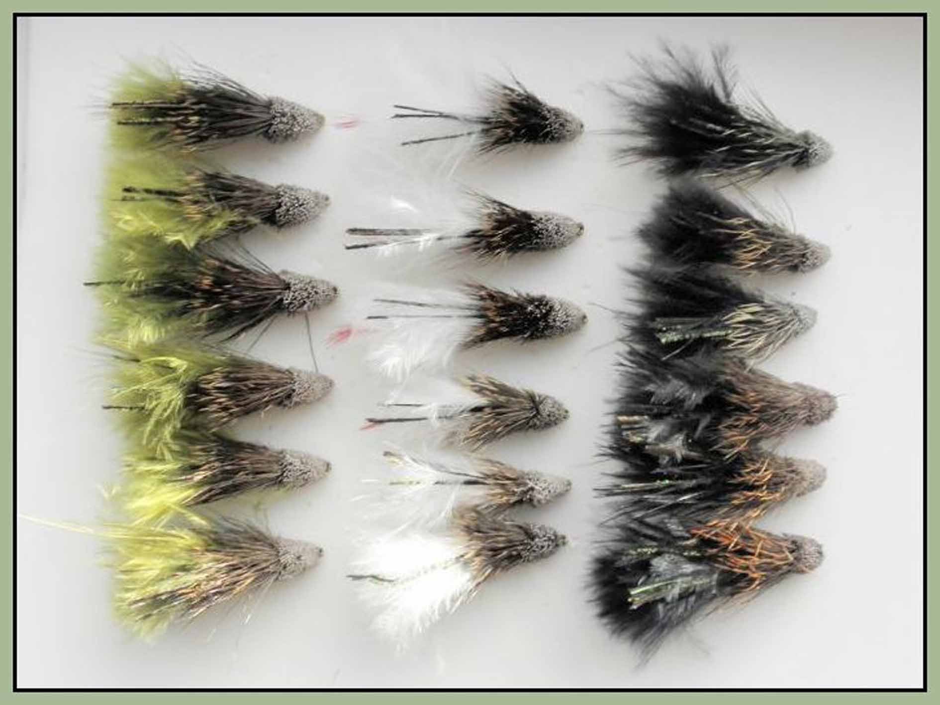 Muddler Minnow Trout Flies, 18 Pack Olive, Black & White Mixed Size 8/10/12