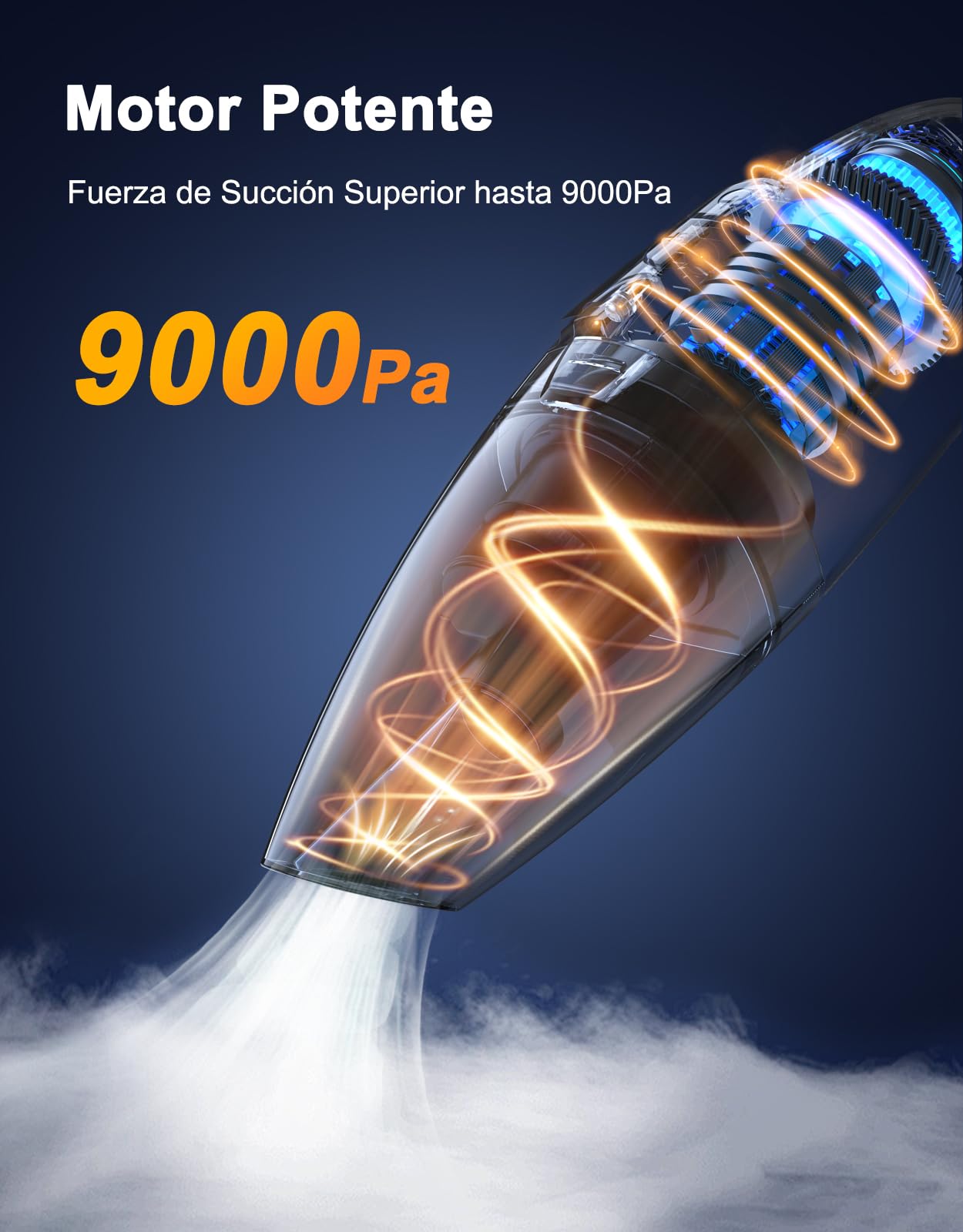 Aspirador de Mano con Dock de Carga Rápida, 9000PA Aspirador Coche Potente Sin Cable con Luz LED & 2 Filtros HEPA, Mini Aspiradora Mano para Uso Seco y Húmedo en Casa/Coche/Oficina/Mascotas