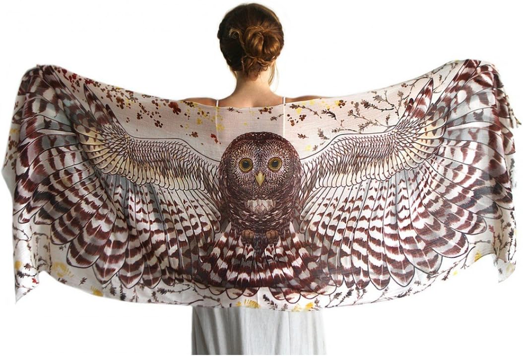 Pure Silk Wearable Artistic Hand Painted Bird Wing Feather Scarf