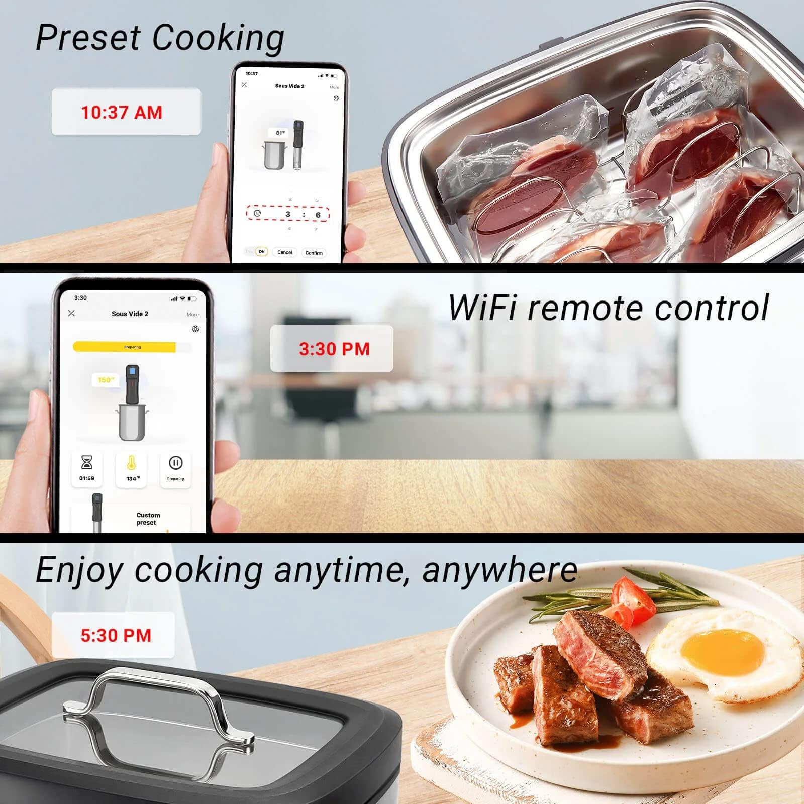 INKBIRD ISV-500W WiFi Cuiseur Sous Vide, Sous Vide Cooker avec Grille| Chauffage Rapide à Circulation d'eau Électromagnétique 3D, avec Recettes Prédéfinies par APP, 700W, Ultra-Silencieux, Inox, 8L