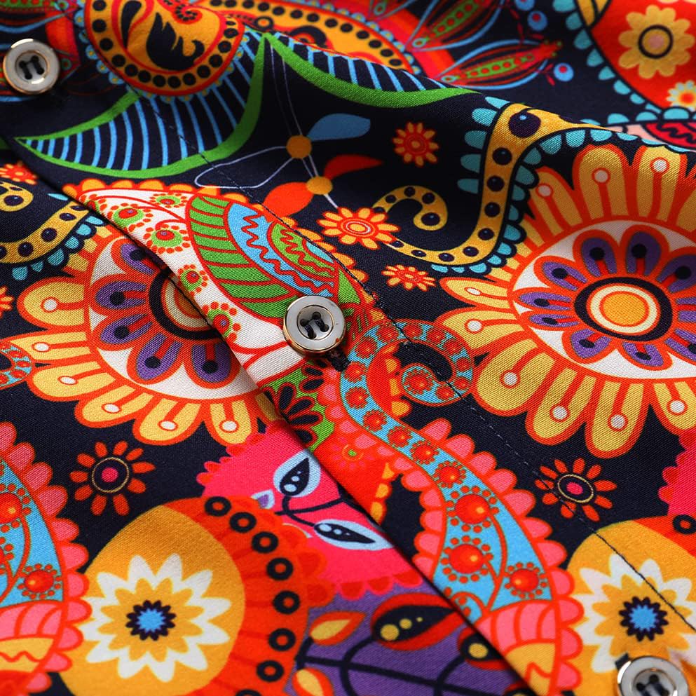 Image of Men's Hawaiian Shirt Tops Vintage Short Sleeve Button Down Beach Shirt Male Tropical Floral Summer Pullover Party Holiday