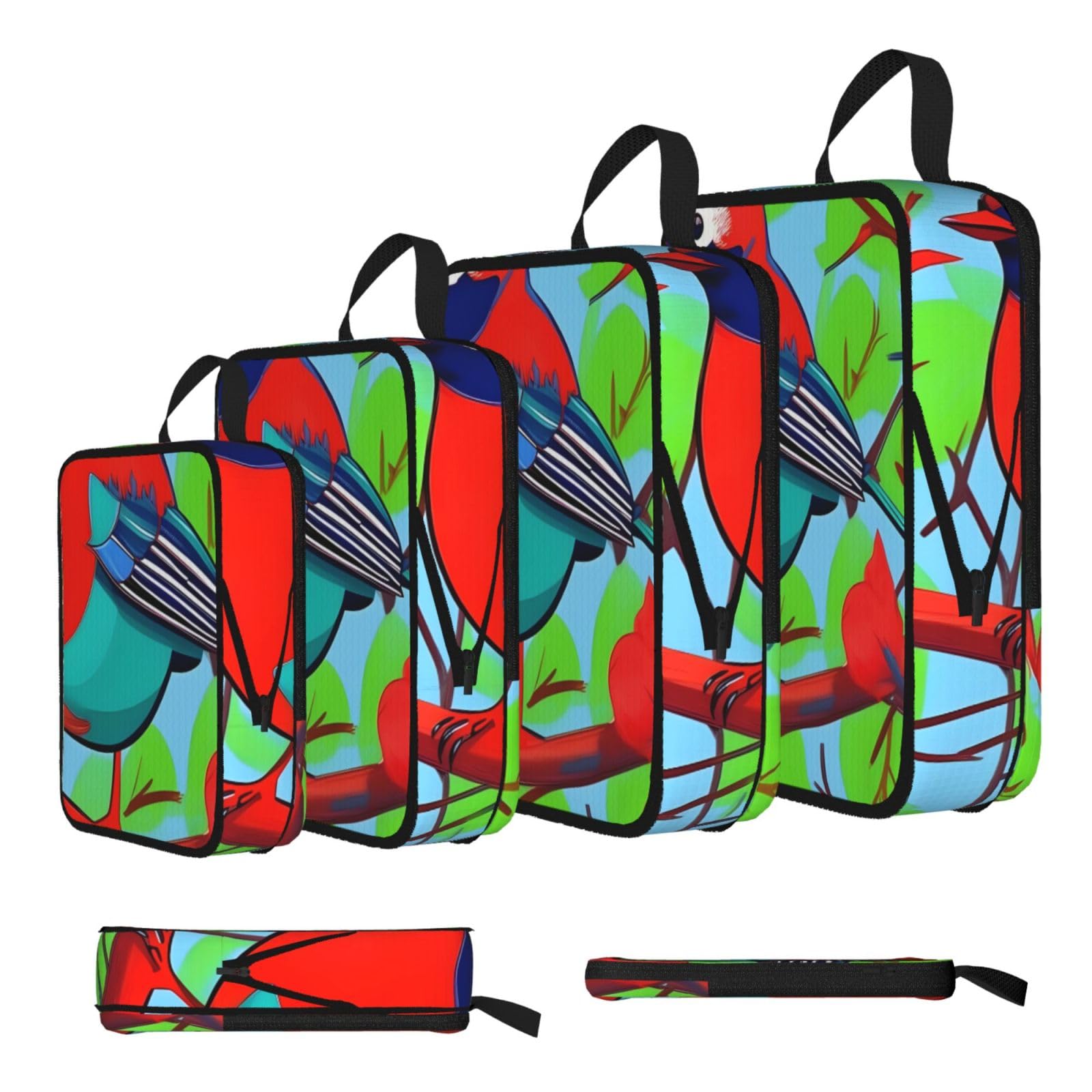 Sxzvvbn Black Colorful Birds Compression Packing Cubes 4 Piece Set