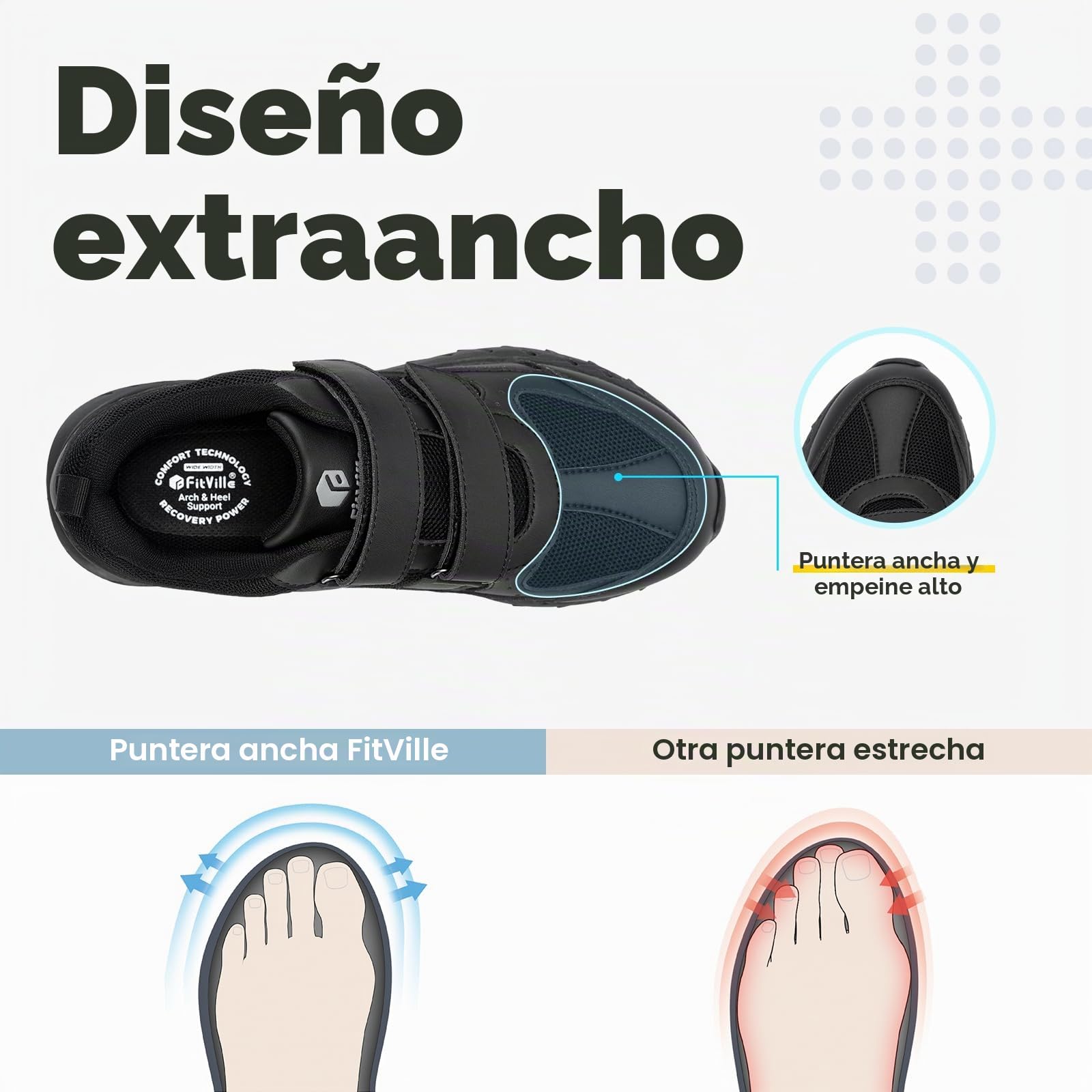 FitVille Zapatillas Deportivas Hombre Extra Ancho Zapatos Caminar Comodos Calzado Casual Antideslizantes