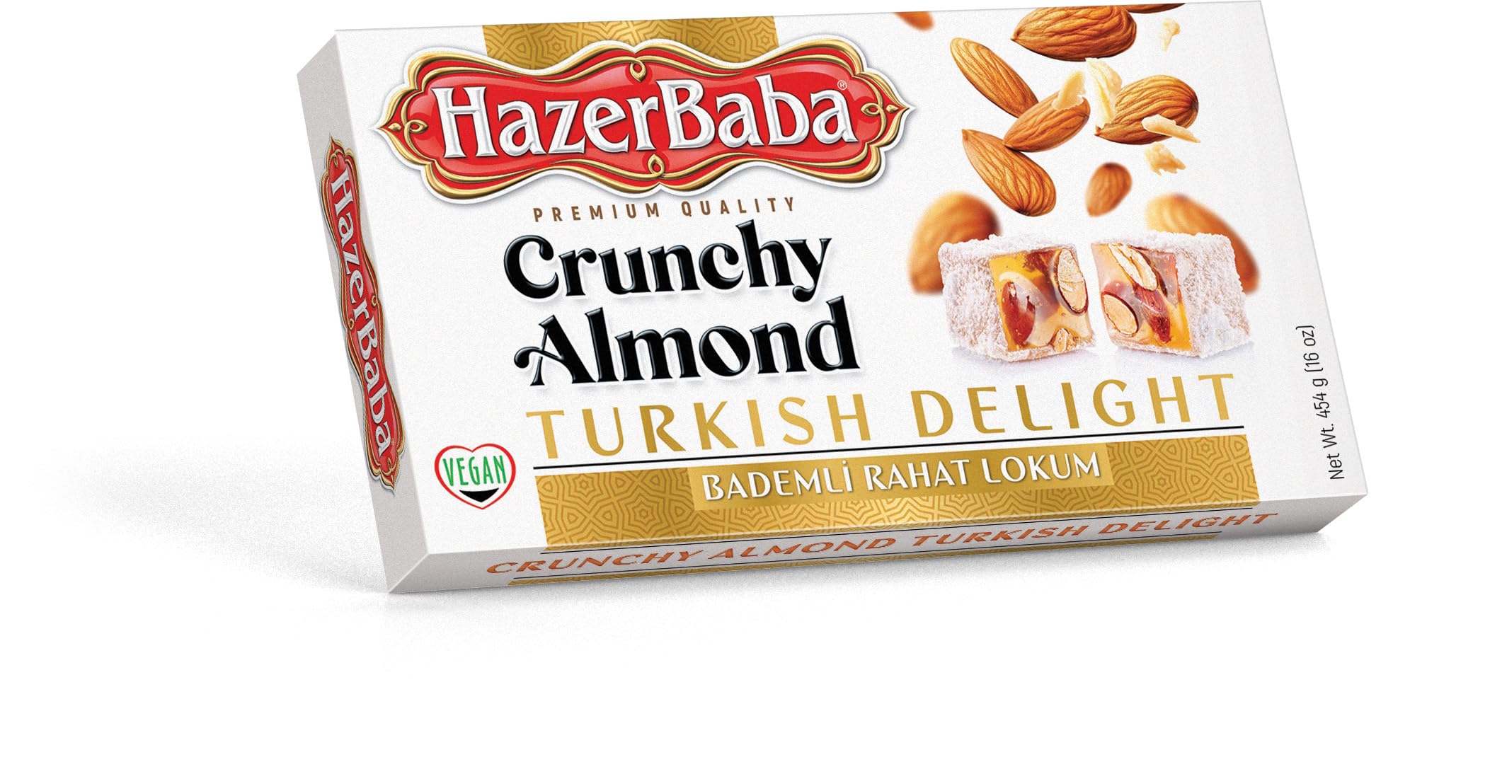 Hazer Baba Turkish Delight Candy with Crunchy Almond, Gourmet Snack Box, Traditional, Vegan Snack, Turkish Lokum, Unique Sweets, Loukumi, Delicias Turcas, Halal, Kosher, 16oz (454g)