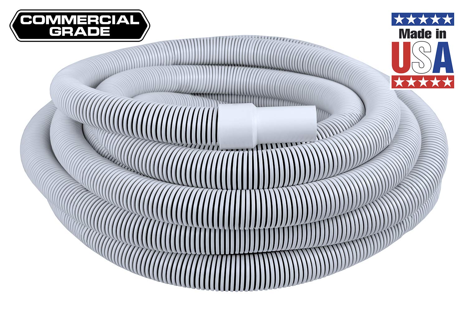 Condition photo showing As Is for poolmaster 50-foot commercial grade in-ground swimming pool vacuum hose with leak-proof swivel cuff, 1.5-inch heavy-duty spiral wound pool cleaner hose, uv & chemical resistant, made in usa