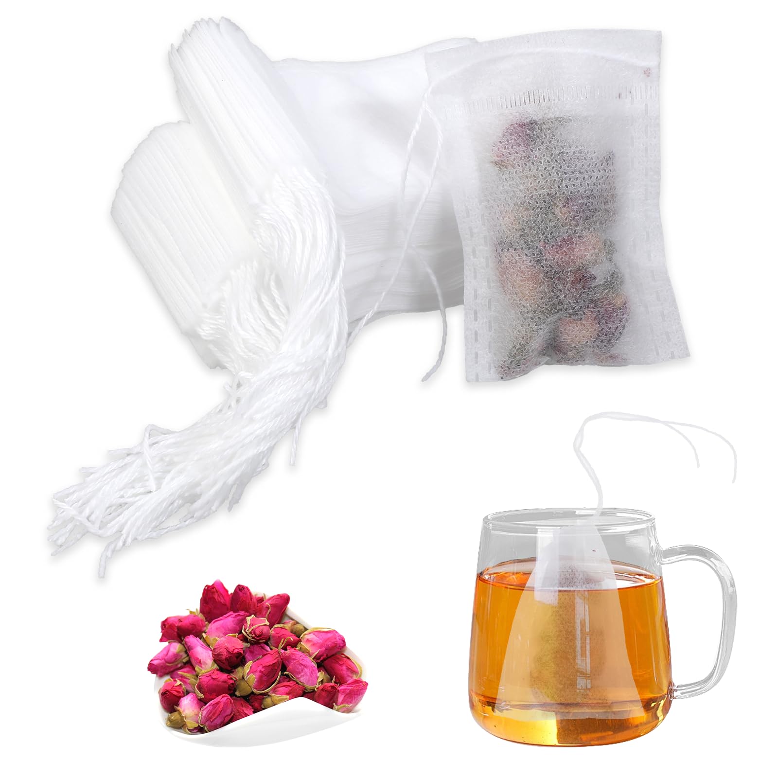 200 Pcs Tea Bags Empty, 5 X 7 cm Reusable Tea Bags Tea Filter Bags with Drawstring Spice Bags for Cooking Loose Leaf Tea Bags for Loose Tea Coffee Spice