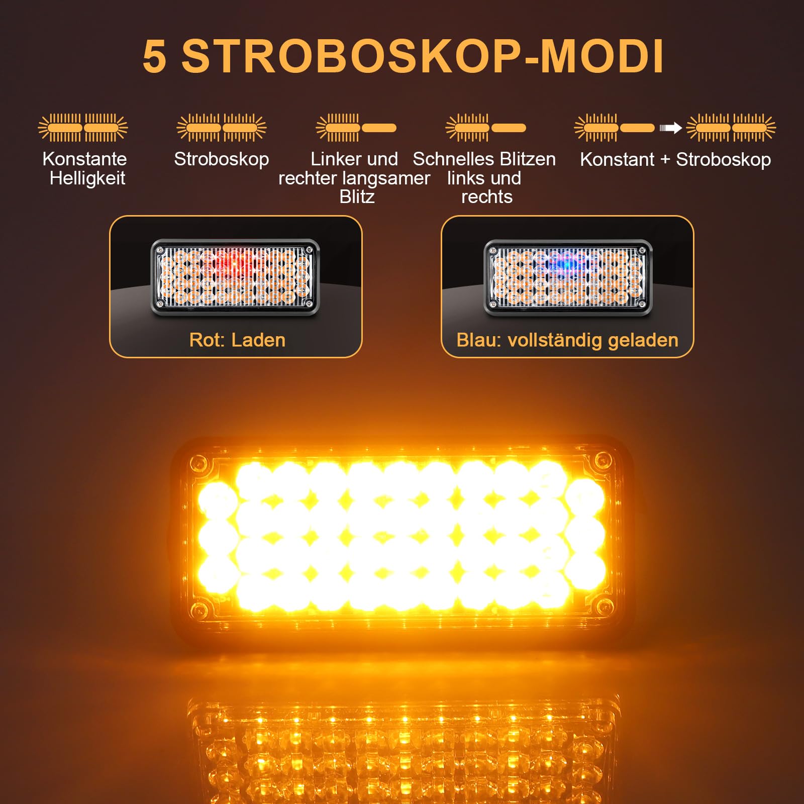 Dinfu LED Warnleuchte akku mit Fernsteuerung, 12V gelbes blinklicht auto magnet kabellose 5 Modes wiederaufladbare tragbare led blitzer mit Ladekabel für Auto Pkw Truck Traktor KFZ LKW