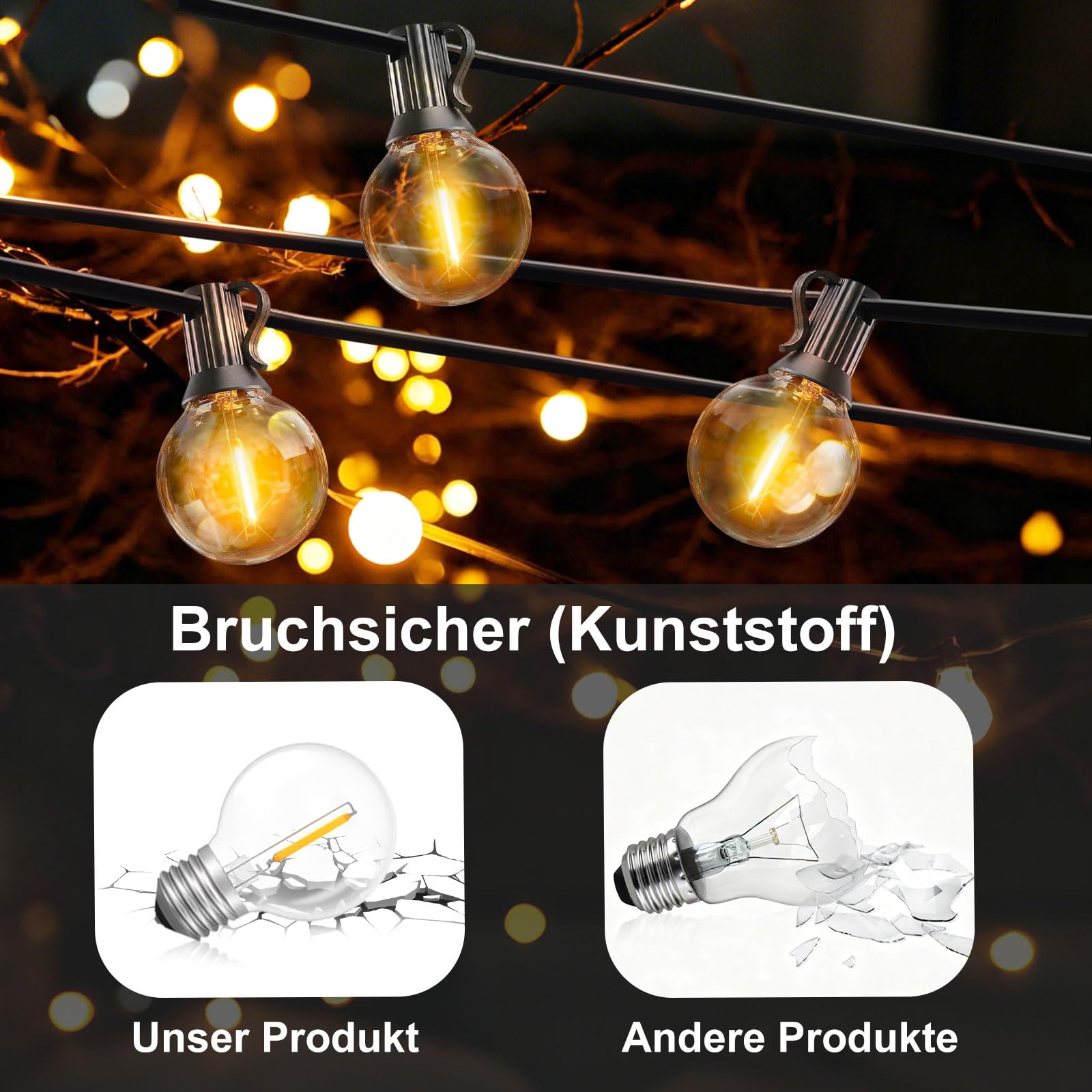 IKERY Guirlande lumineuse d'extérieur USB 30 m Blanc chaud 50 + 2 ampoules COB Globe IP65 Étanche Lumières festives pour extérieur, intérieur et extérieur, jardin, tonnelle, Noël, jardin, fête,