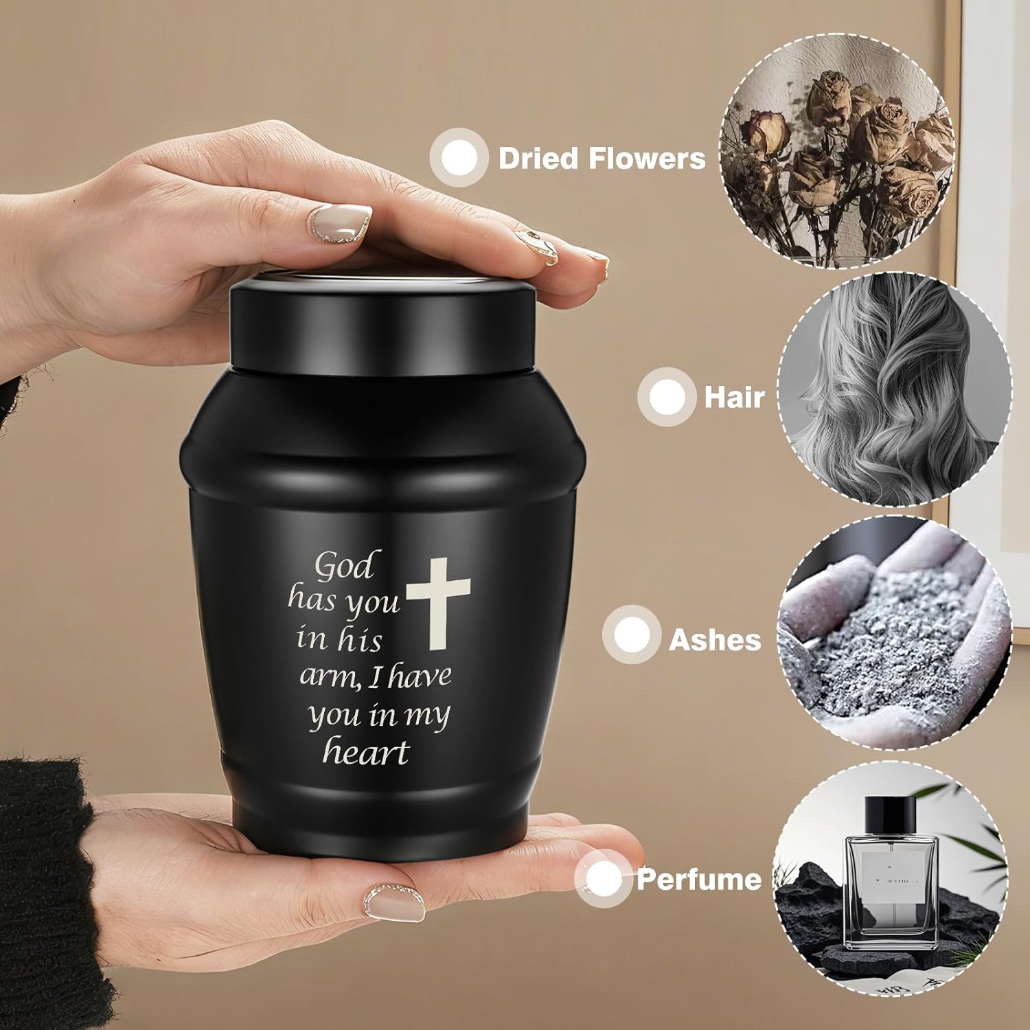 Abooxiu Customized Urns for Human Ashes 5.5 Inches Medium Urns for Ashes Black Cross Cremation Urn Stainless Steel Keepsake Urn Memorial Funeral Decorative Burial Urn for Adult Male Female
