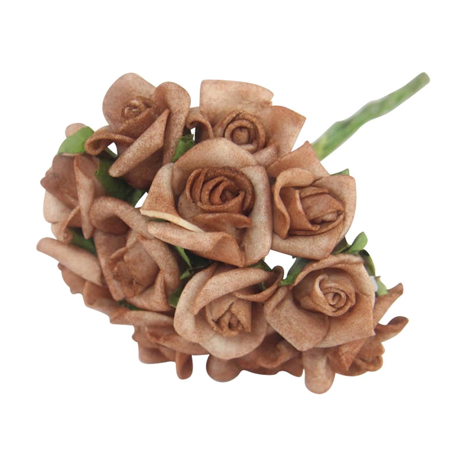 Bundles of 12 Mini Foam Rose Bunches! Bulk Wholesale Artificial Flowers Craft[Cappuccino,1 Bunch]