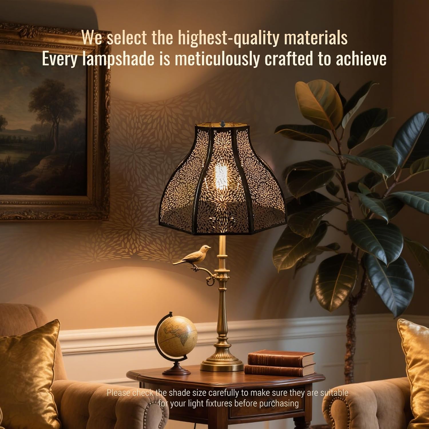 Metal Bronze and Gold lamp shades for floor lamps for bedroom or living room, 8-petal lotus lamp shape drum lamp shades, corner floor fan lamp with spider fitter (5.32" top x 13" bottom x 9.5" high)