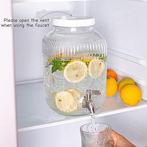 Miniatura 3 de Amzcku Dispensador de bebidas de vidrio de 1 galón, grifo y tapa de acero inoxidable 188 con orificios de ventilación, dispensadores de bebidas de
