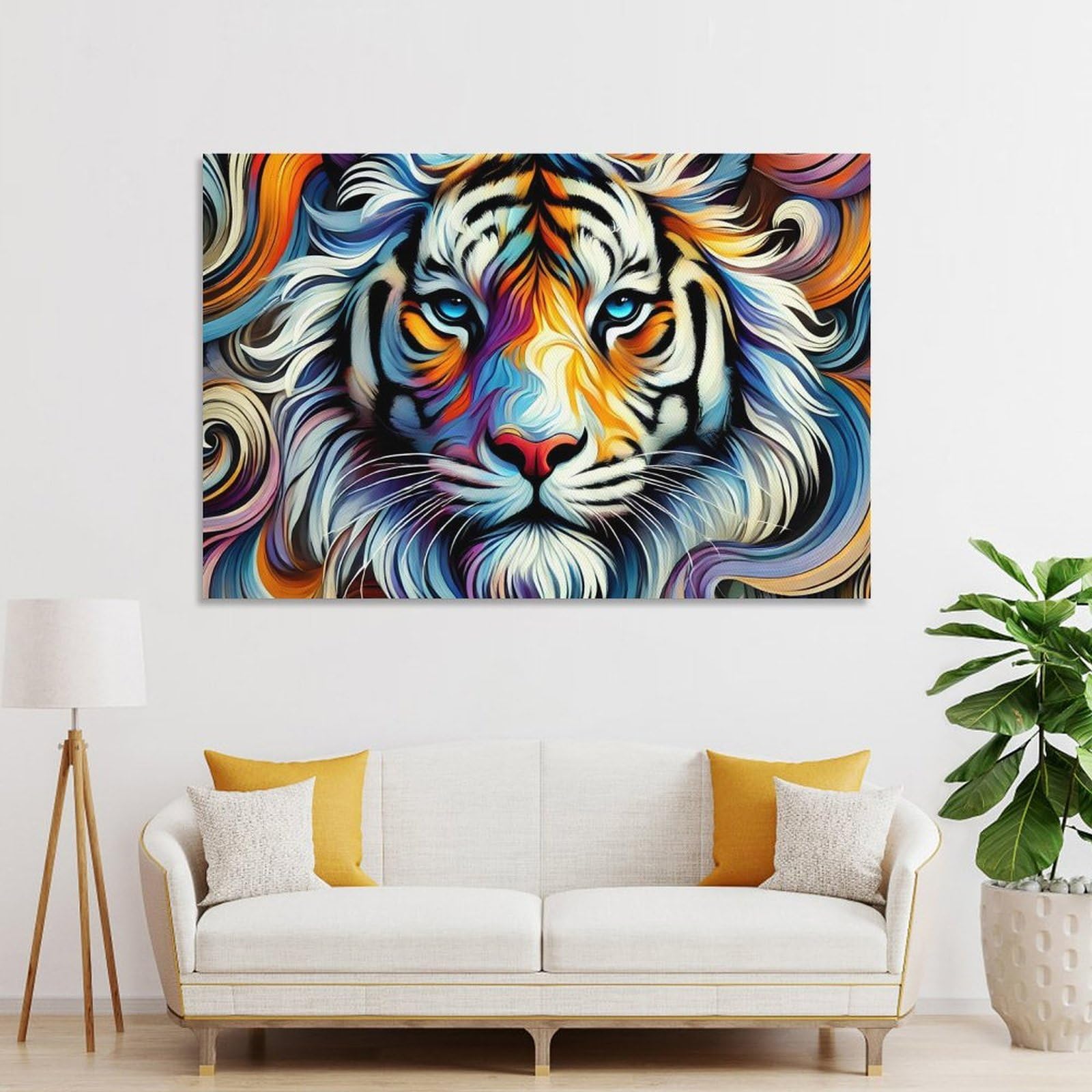 Junmoney Abstract Tiger Portrait Canvas Wall Art 16x24inch(40x60cm), for Wall Displays, Bedrooms Or Room Updates, Ideal for Building A Coordinated Art Wall