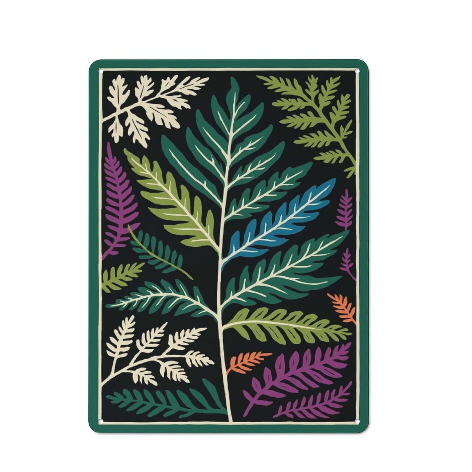 Junmoney Style-3 For Café Or Restaurant, Ferns On Black Background Retro Metal Sign 40X30cm, Gift For Café Owners And Decorators During The Christmas Season