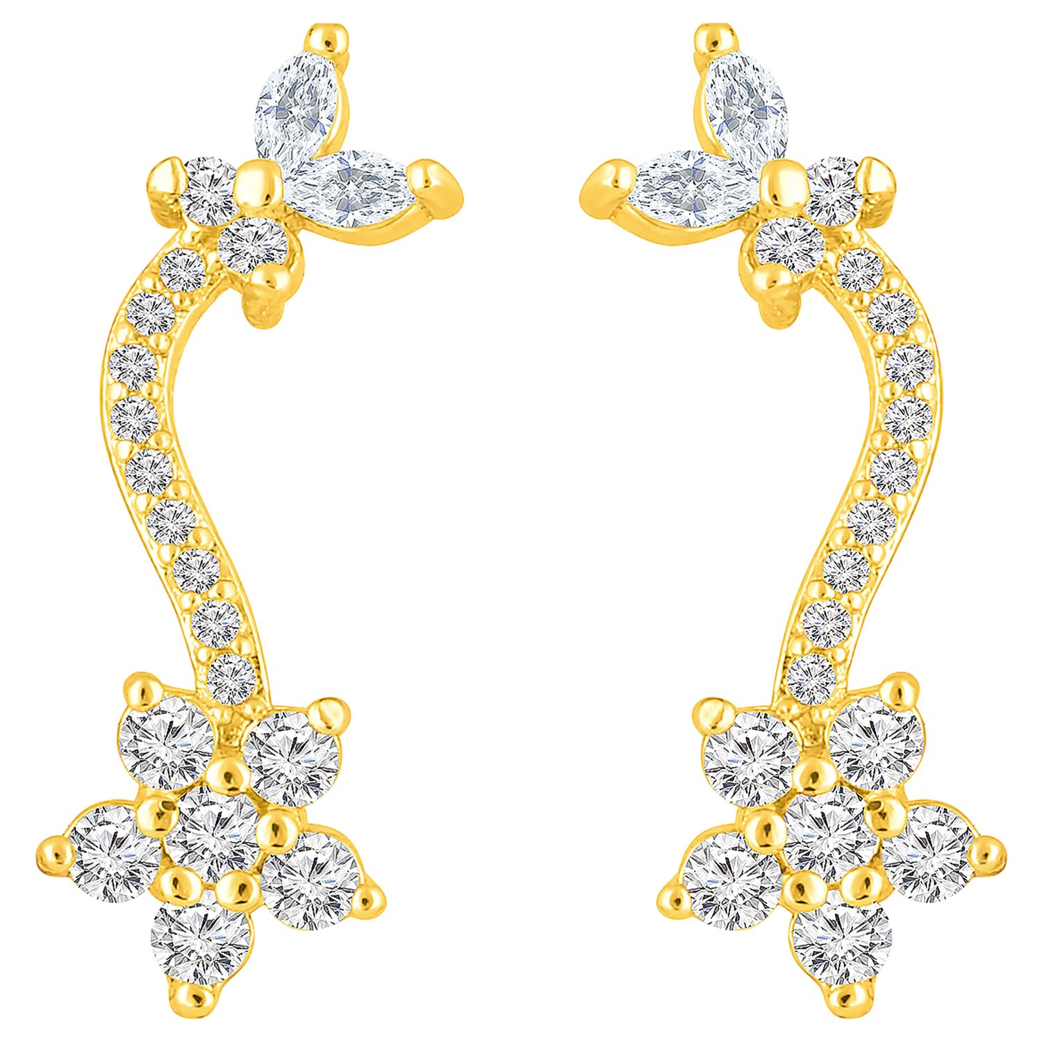 Peora Gold Plated Cubic Zirconia White Floral Shape Ear Cuff Earring Fashion Jewellery For Women & Girls (B0CC9YWPSD) Amazon Price History, Amazon Price Tracker