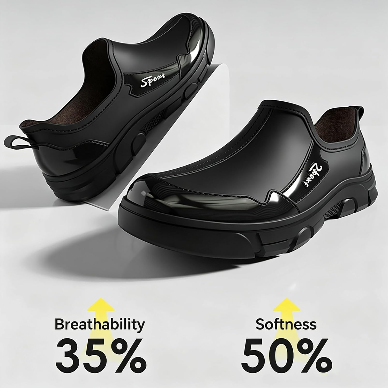 Waterproof Rain Shoes for Men Rubber Non-Slip Garden Shoes Comfort Slip On PVC Yard Work Booties for Kitchen Food Service Rainy Day Car Washing Fishing Dog Walking