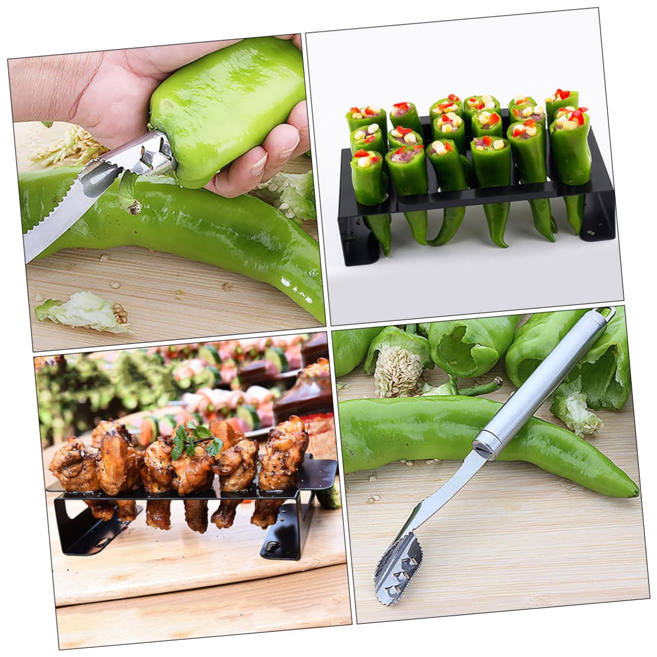 Abaodam Barbecue Support à Poivrons Et Éplucheur Intégré Outil De Cuisson pour Piments Et Cuisses De Poulet