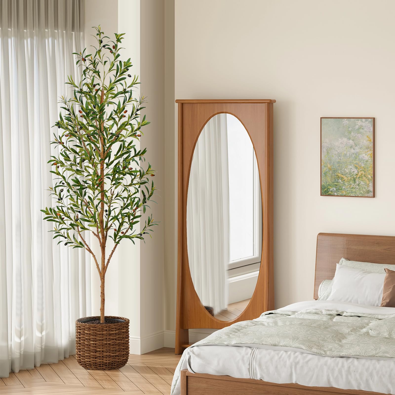 Olivo Pianta Artificiale 210cm alta con Tronchi Natural, Piante Finte da Interno Grandi Ha 756 Foglie e 54 Frutti, Albero Artificiale Interni Per Soggiorno Ufficio Giardino Dec