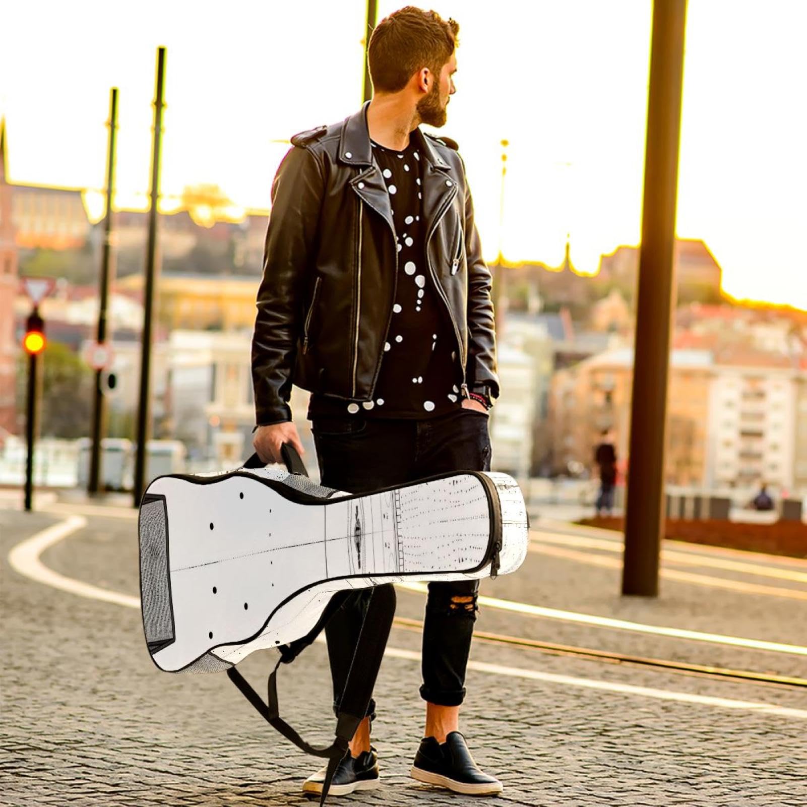 Eishockey-Stadion-Akustikgitarrentasche mit 2 Taschen, verstellbarem Schultergurt und Rückenaufhänger, geeignet für E-Gitarren, Bassgitarren und klassische Gitarren, Eishockey-Stadion, 42.9x16.9x4.7