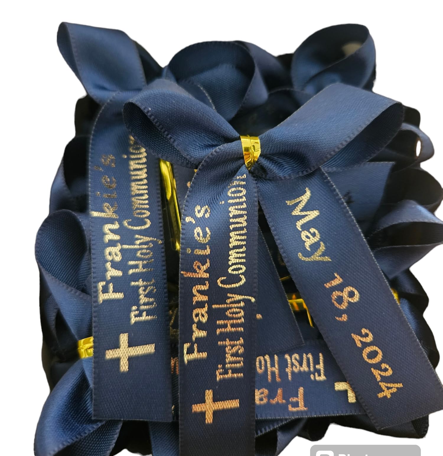 Custom set of 25 favor ribbons, featuring 5/8" satin ribbon. Perfect for occasions like weddings, showers, baptisms, communions, confirmations, bar mitzvahs, homecoming, prom, reunions