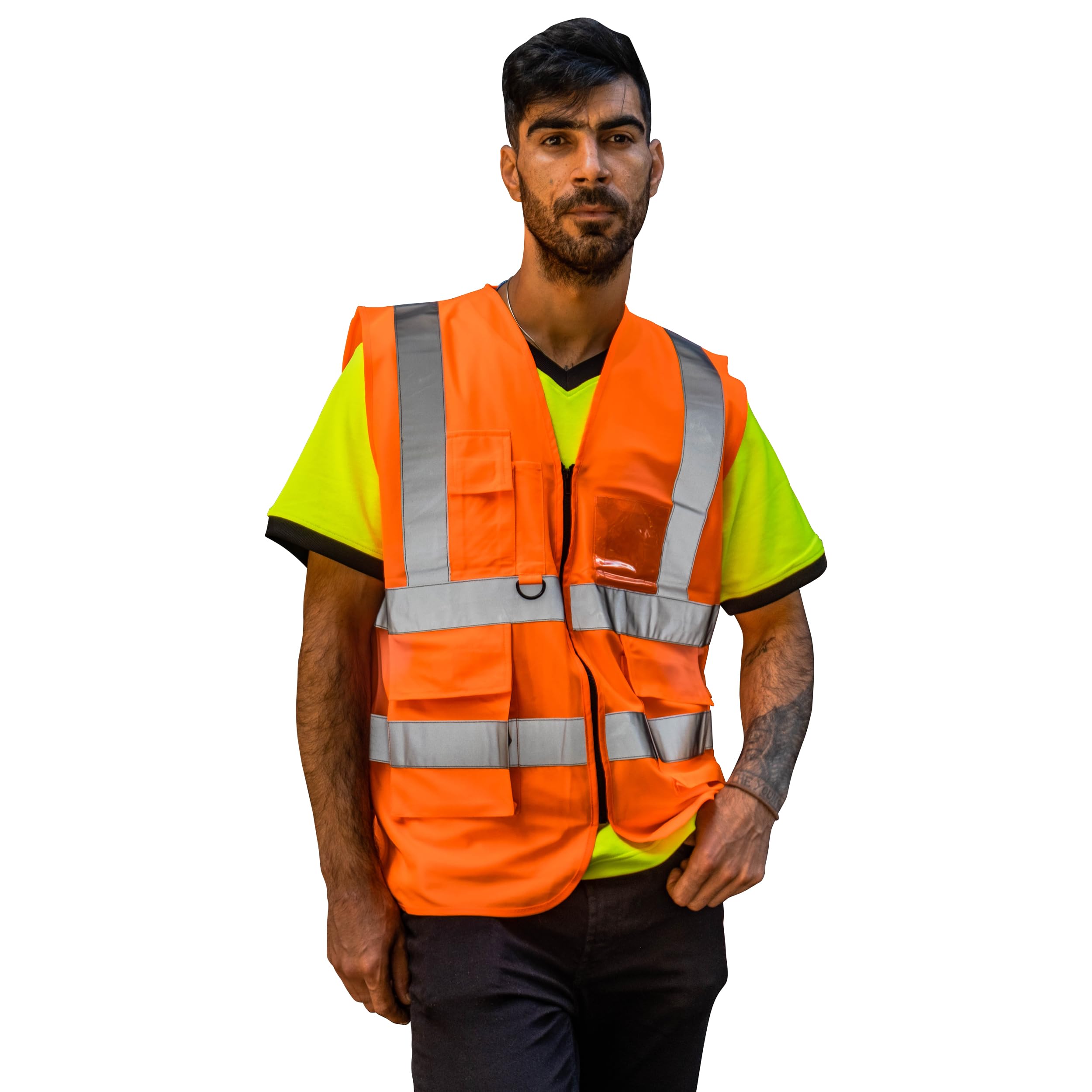 Giubbotto riflettente di segnalazione - Gilet di sicurezza riflettente - Gilet ad alta visibilità per uomo e donna - Gilet visibile per lavoro, ciclismo, edilizia - Arancia - M