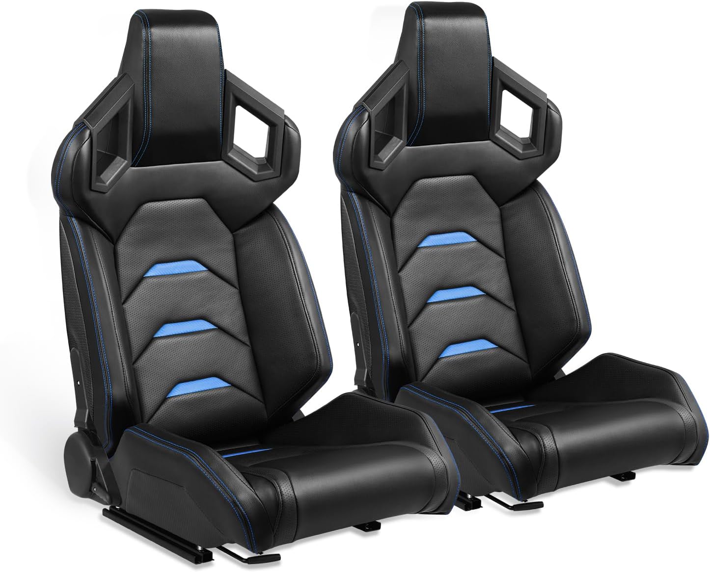 DNA MOTORING 2PCS Racing Bucket Seats with Adjustable Recline & Dual Rails, Compatible with 4 Point Harness, PVC Leather/Orange Carbon Looking Leather, RS-JBR-007-OG