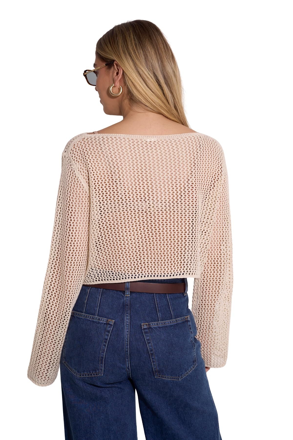 Gottex Life Long Sleeve Textured Beach Top-One Size Fits Most, Open-Knit Crochet Design Copricostume Donna