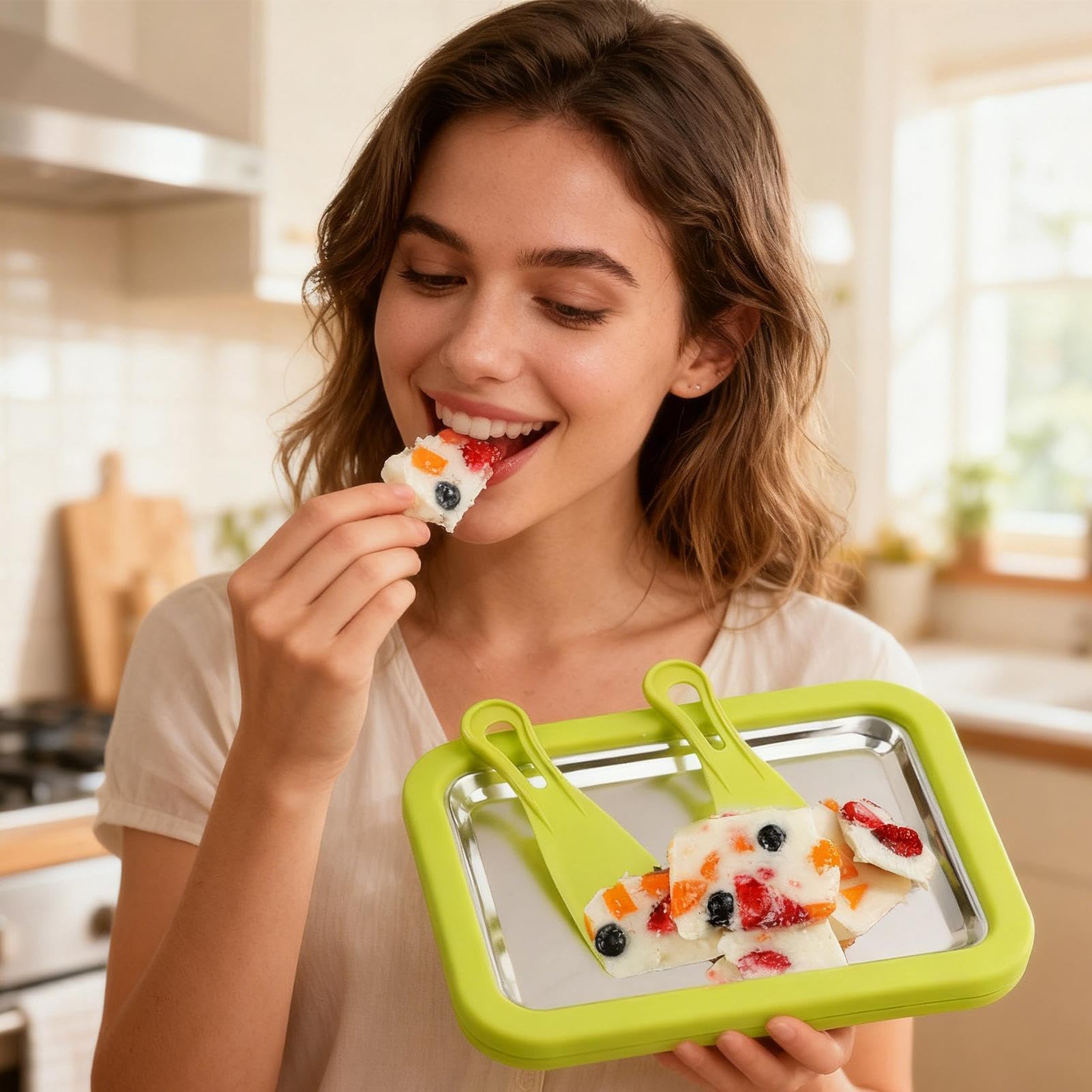 Kit Para Hacer Helados Enrollados En Casa, Sin Necesidad De Energía, 22x17,5x3,5 Cm, Tabla Para Postres Congelada Con 2 Raspadores, Frío Para Helado, Construcción De Acero Inoxidable, Para Postr