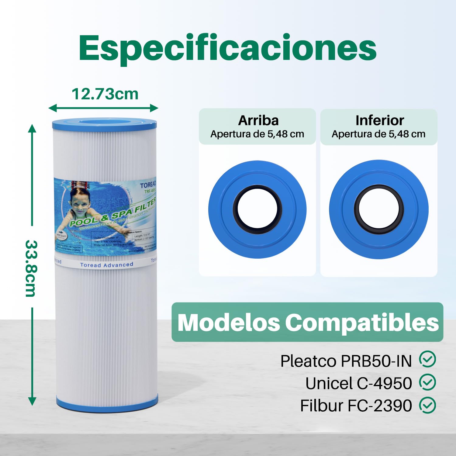 TOREAD TRF-4950 - Filtro de SPA reemplaza a Unicel C-4950, Pleatco PRB50-IN, Guardian 413-212-02, Filbur FC-2390, 373045, 03FIL1600, 17-2380