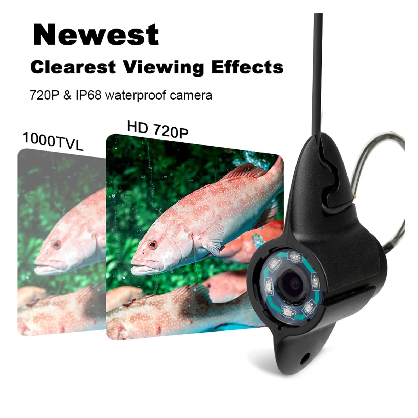 Detector de Peces, Buscador de Peces Submarino portátil con Cable 4,3 Pulgadas y 15M, 6 LED IR, cámara Pesca Fija en Varilla