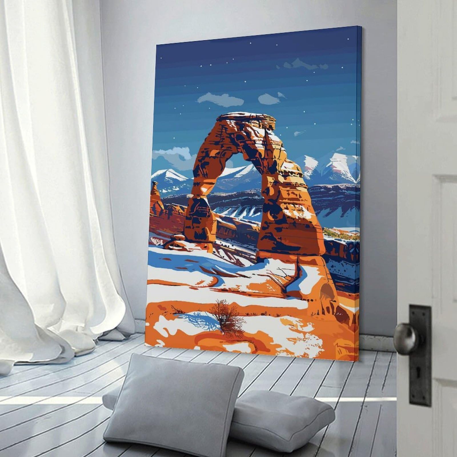 Junmoney Arches National Park in Winter Canvas Art Print, 08x12inch(20x30cm), for Restful Interiors, Bedrooms Or Small Rooms, A Warm Accent for Relaxed Interiors