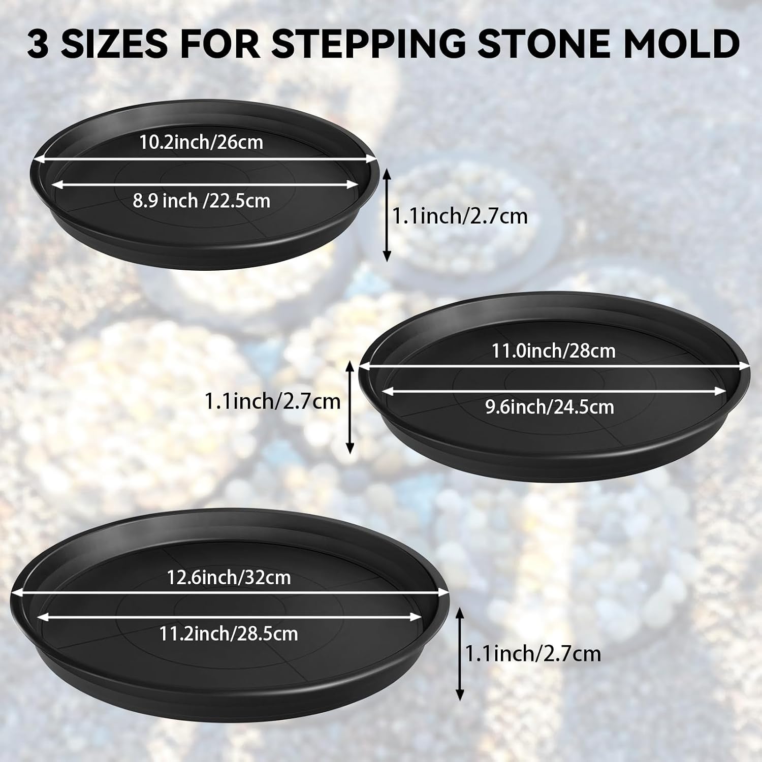 6 Pcs 3 Sizes Round DIY Concrete Stepping Stone Mold - 10.2" 11" 12.6" Reusable Concrete Stepping Stone Molds for Outdoor Garden Walkway Decor, Plastic Concrete Molds for Memorial Gifts