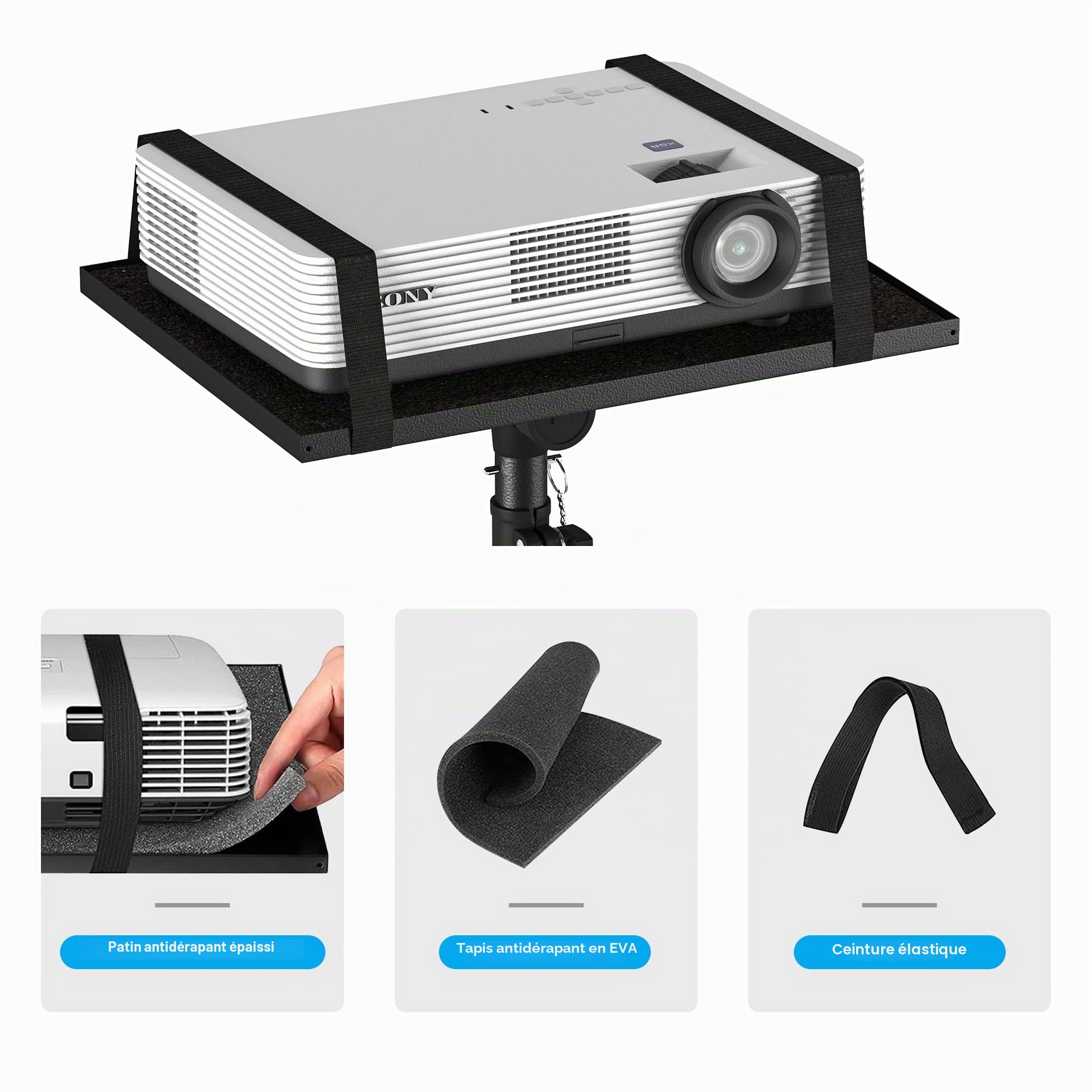 Trépied pour projecteur de 59,7 cm à 118,1 cm, trépied pour ordinateur portable réglable en hauteur avec support de téléphone en col de cygne, support de sol pour ordinateur portable pour