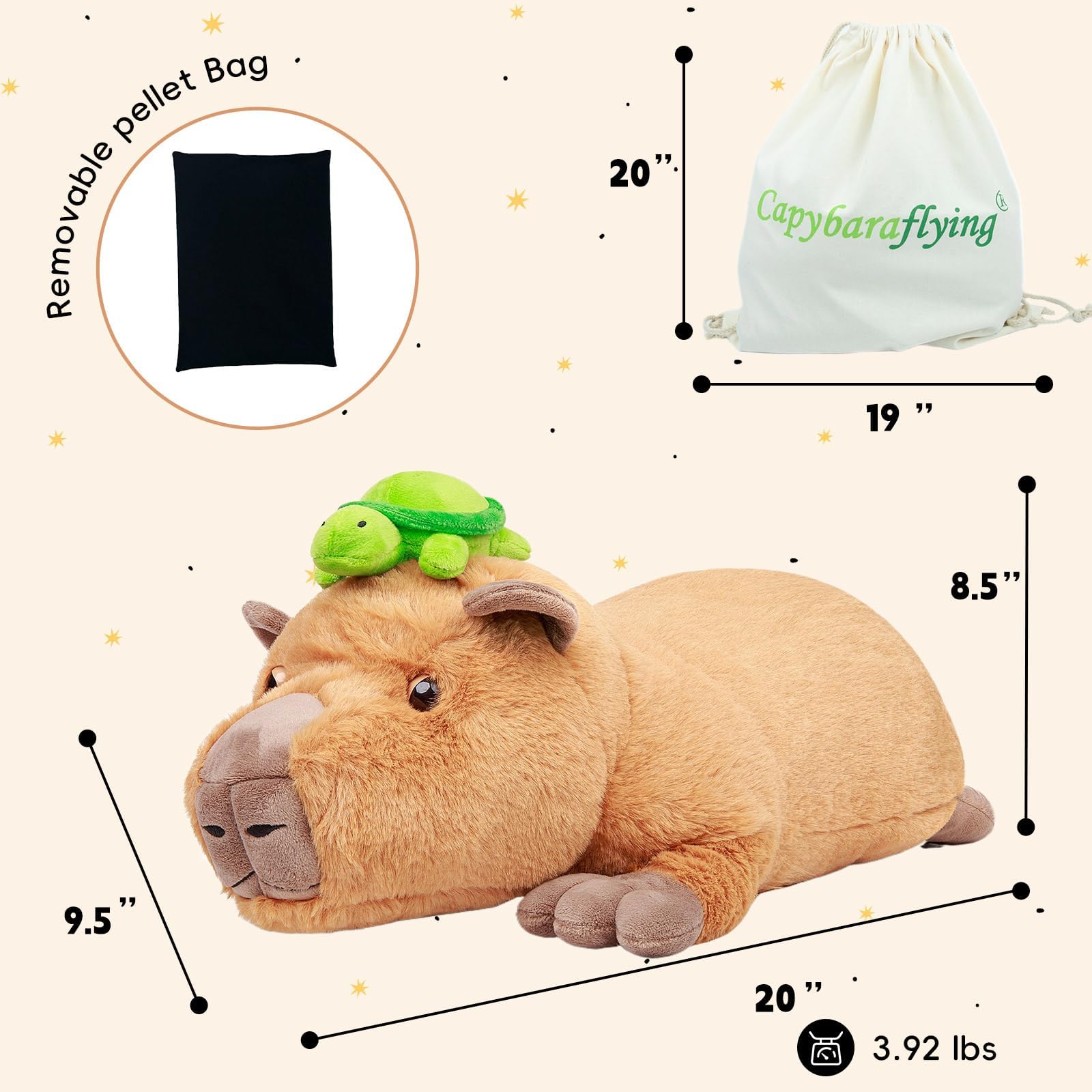 capybaraflying Weighted Turtle Capybara Plush Toy 21in - Image 2