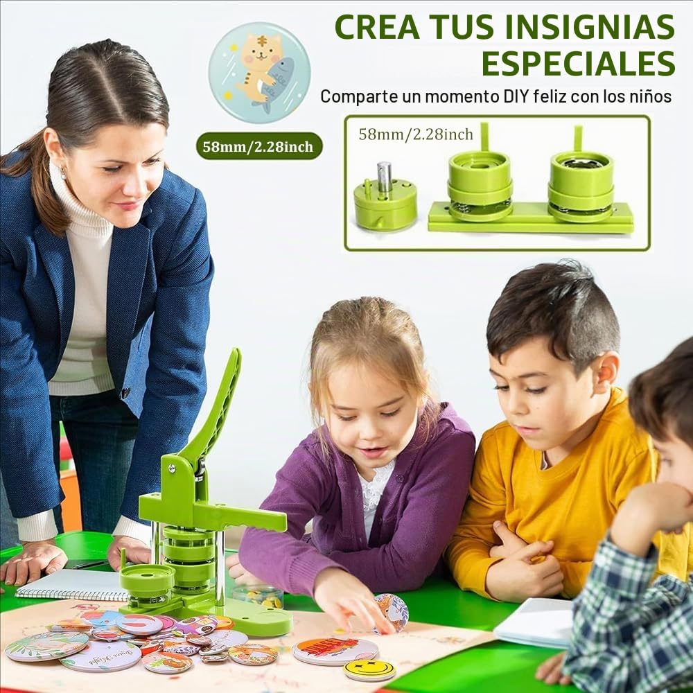 RATSTONE Maquina Hacer Chapas,Maquina Chapas,(58 mm/2.83 inch) Máquina Para Chapas De Hojalata,Con Consumibles 400pcs,Adecuada Para Estudiantes,Niños,Adultos,Regalos Diy,Fabricación De Pins(Verde)