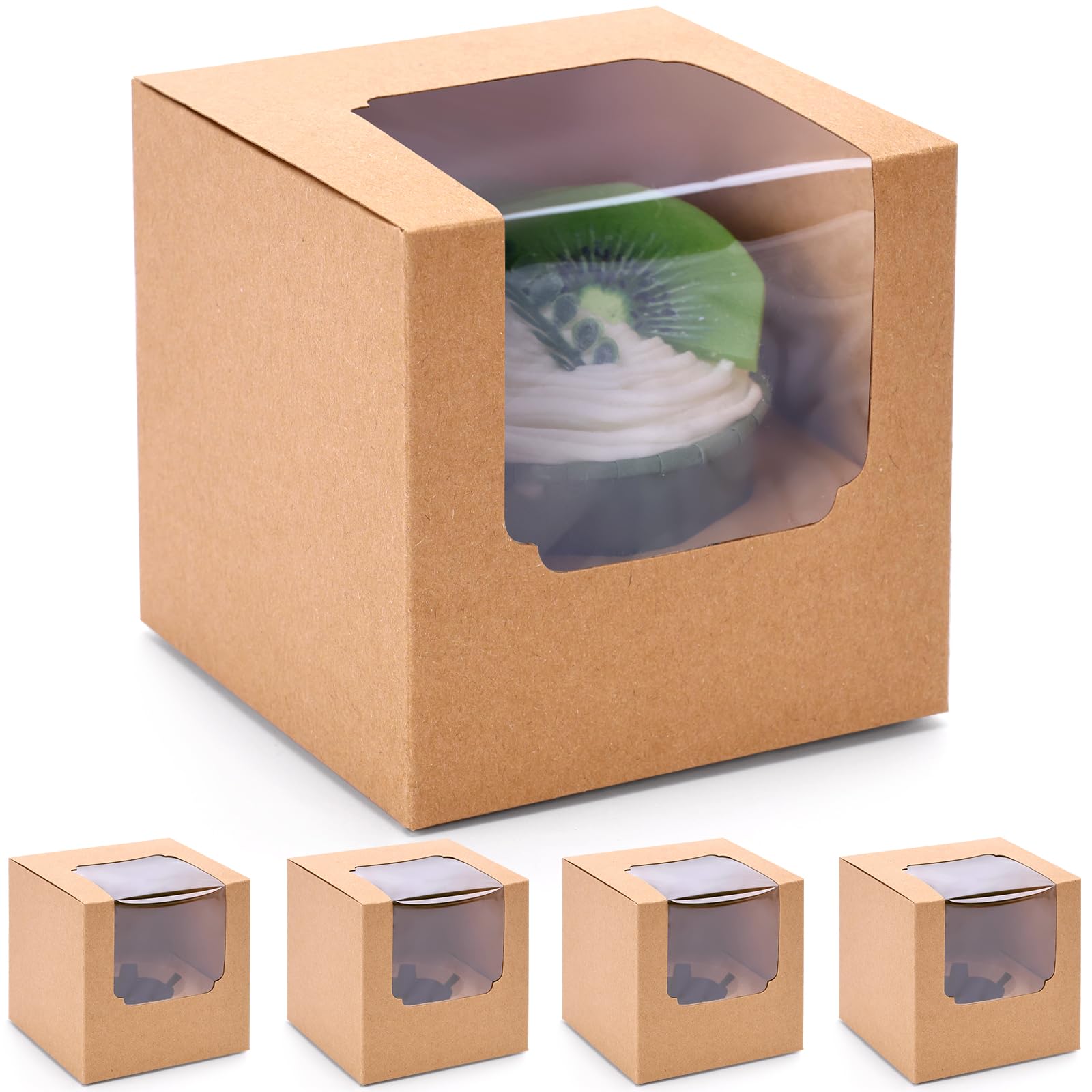 HAKACC60PCS Cupcake Boxes,9x9x9cm Individual Cupcake Containers Pre-Assembled Containers with Window and Inserts for Wedding Baby Shower Birthday Gifting
