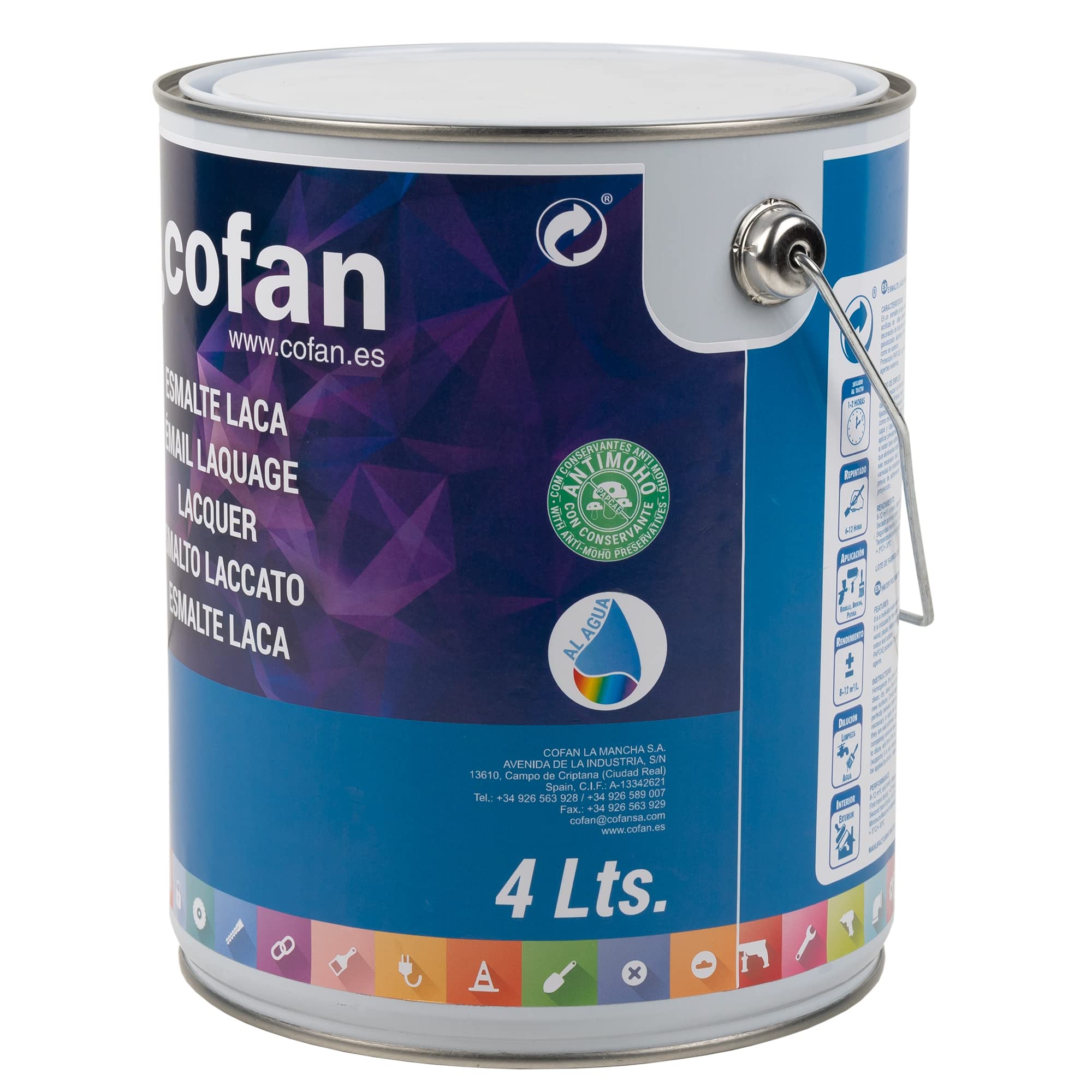 Cofan Smalto Lacca Acqua | Colore Bianco Satinato | Flacone da 4 litri