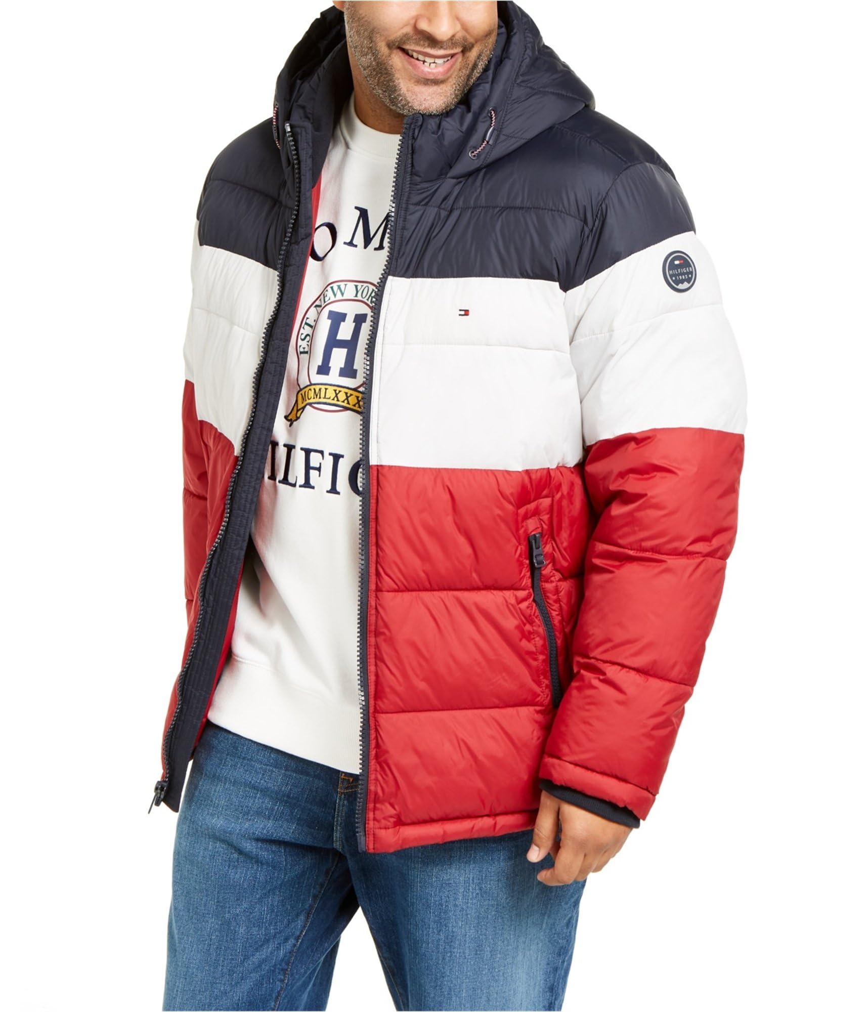 Photo 1 of ***FACTORY SEALED***Tommy Hilfiger Men's Classic Hooded Puffer Jacket (Regular and Big & Tall Sizes), Midnight/Ice/Red, 3X Big