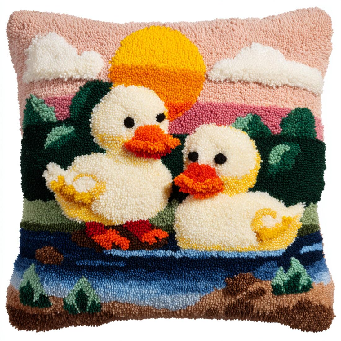 Kitquiver Animal Cushion Making Kit Cartoon Duck Cushion Pillow Front Chunky Cross Stitch Kits DIY Embroidery Needlepoint Kit for Home Décor 17x17In