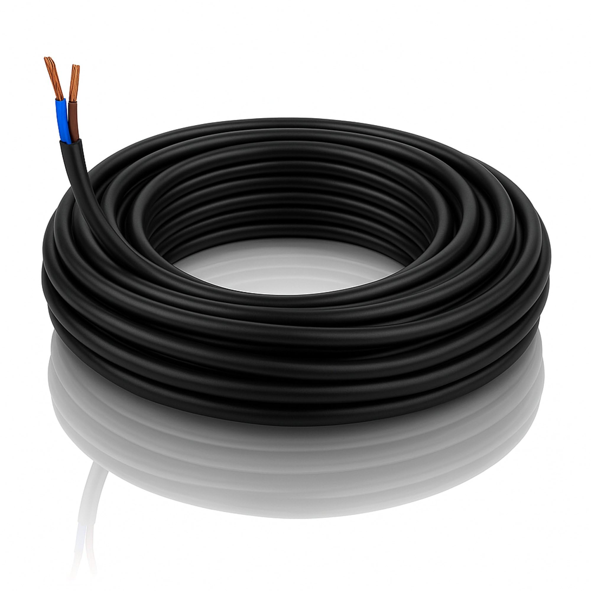 LampStation 2 Core 1.5mm 240V Black Round Flex Cable 3182Y - Flexible PVC Stranded Copper Wire for Lamps, Lighting & Small Appliances - BASEC Approved - 40 Metres — image 1