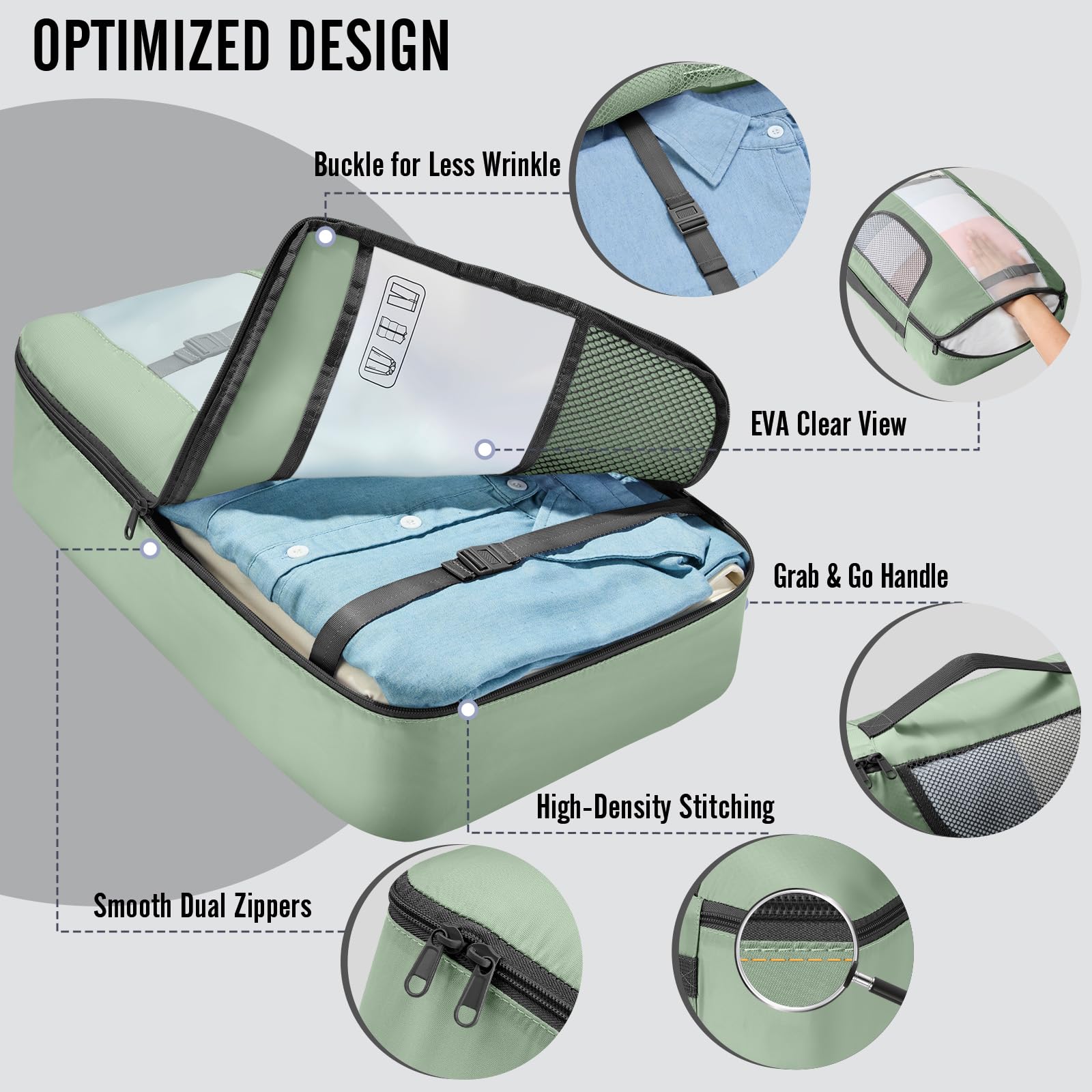 Veken 10 Set Packing Cubes for Travel Essentials,Anti-Wrinkle Buckled Suitcase Organizer for Shoe & Toiletry Bag,Carry On Luggage Bag with 99+ Count Mesh Holes for Airplane & College Dorm Accessories view 4