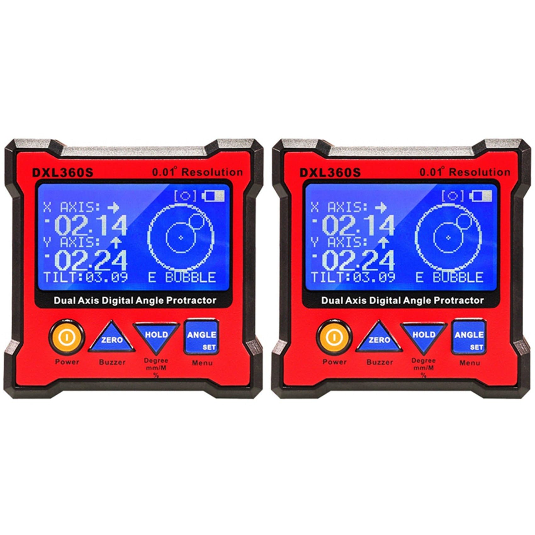2X DXL360S Goniometro Digitale A Doppio Asse con Base Magnetica A 5 Lati Indicatore di Livello Digitale A Doppio Asse
